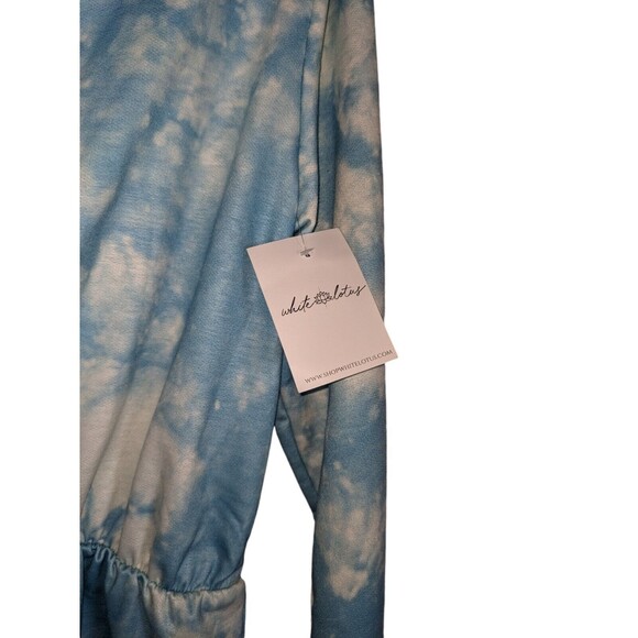 Romper Women's Sz L Blue White Tie Dye Long Sleeve Keyhole Tie Back One Piece - Picture 3 of 7